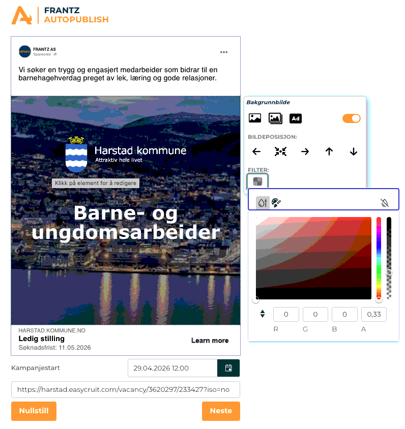 Skjermbilde av annonsebyggeren «Bygg din annonse»