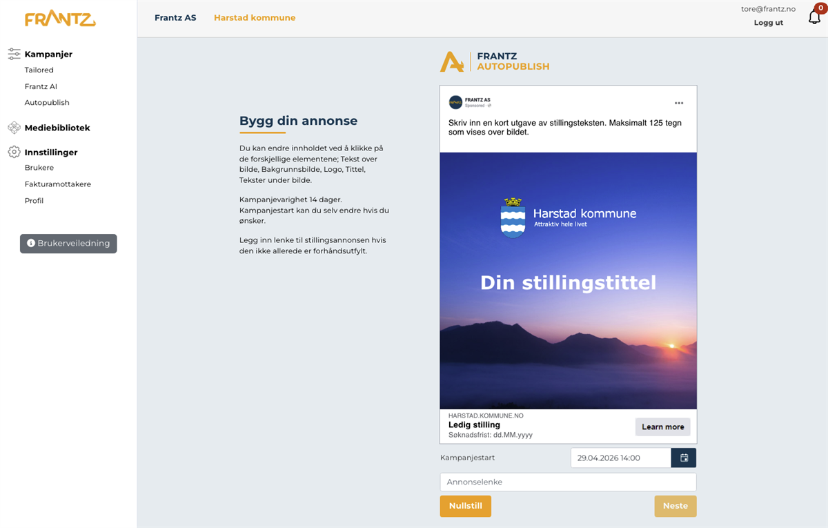Skjermbilde av Autopublish startskjerm