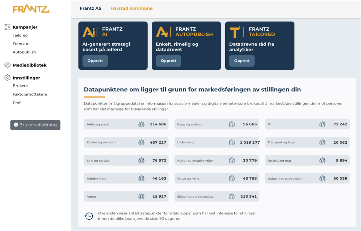 Skjermbilde av Frantz AI startskjerm
