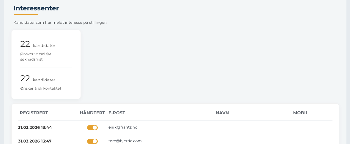 Skjermbilde av kandidatliste på kampanjesiden