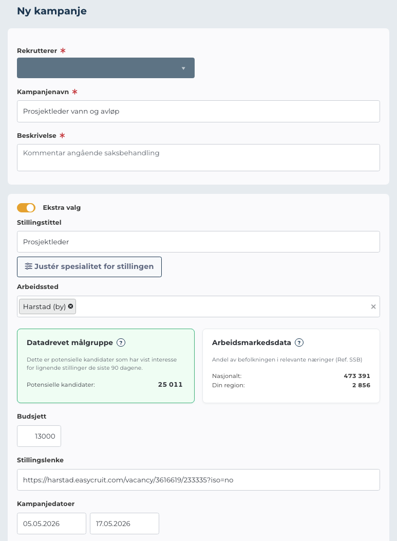 Skjermbilde av Tailored-bestillingsskjemaet