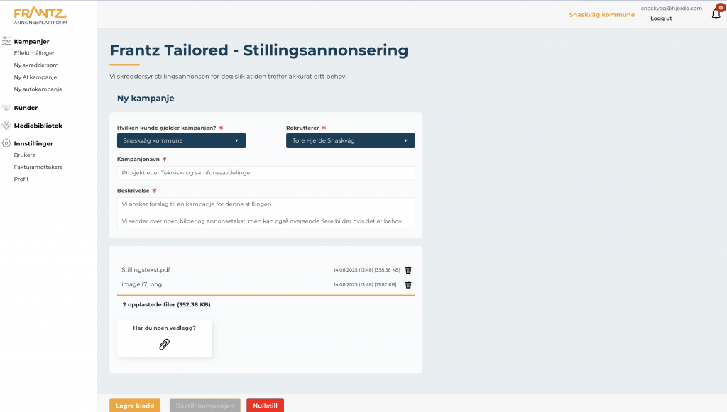 Skjermbilde av Tailored-bestillingsskjemaet